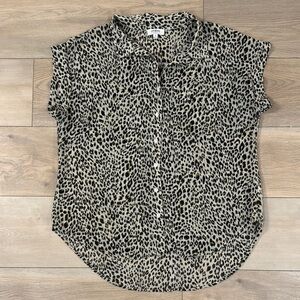 Umgee Women’s Leopard Print Button Up Short Sleeve Semi- Sheer Shirt